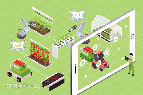 现代科技农业智能农场矢量插画
